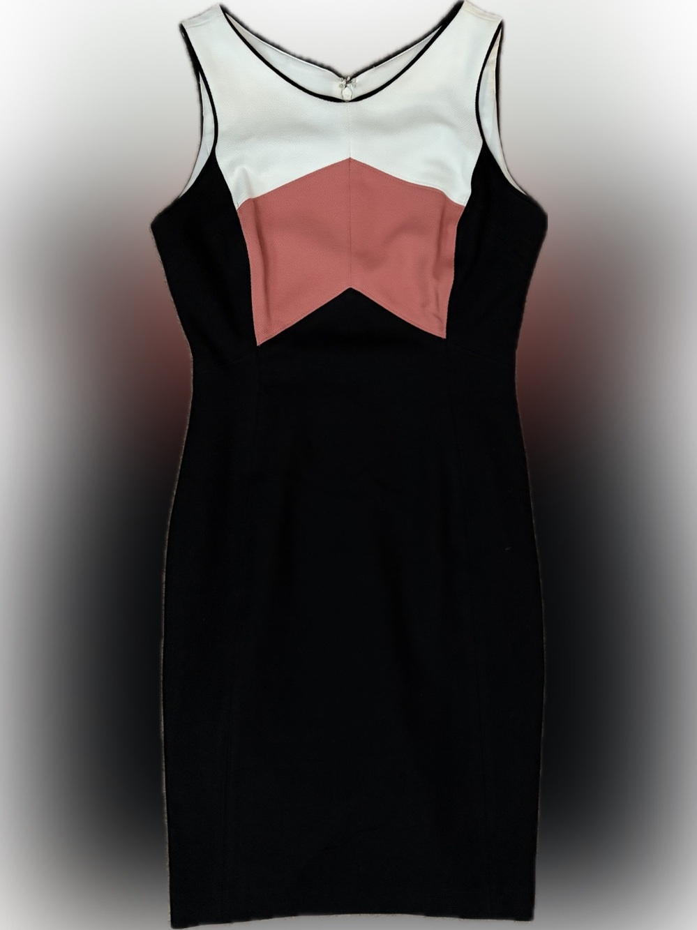 White House Black Market White Dress with Black Trim and Pink Accent